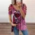 Elegant Large Rose Print T-Shirt Women Summer Hollow Out Splicing Short Sleeve Tops Fashion Loose V Neck Zipper Female Tees 2024